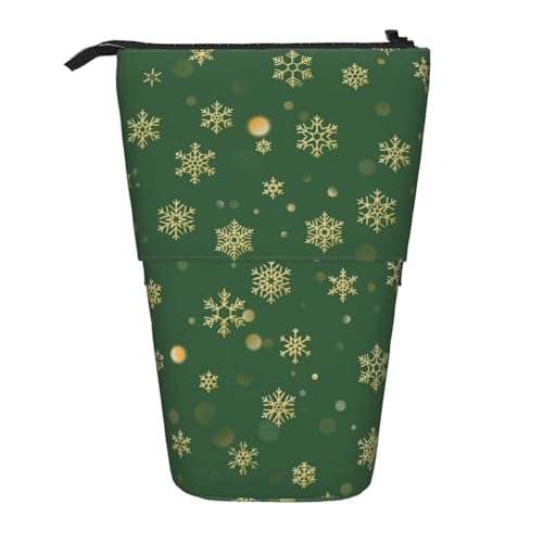 YXDVPALNE Weihnachten mit goldenen Schneeflocken, Teleskop-Federmäppchen, Ständer-Federmäppchen mit Reißverschluss-Stiftetasche von YXDVPALNE