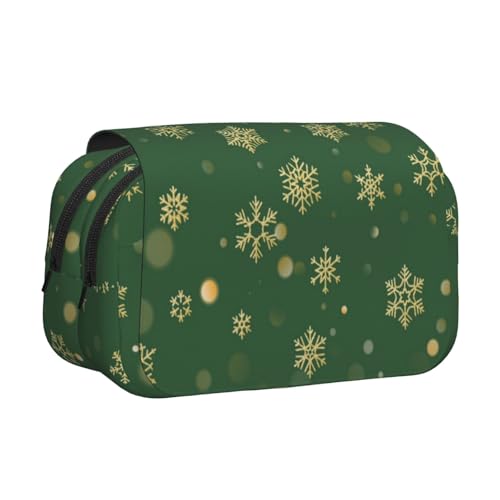 YXDVPALNE Weihnachten mit goldenen Schneeflocken Doppeltes Clamshell-Stifteetui, tragbares Bleistiftetui mit Reißverschluss von YXDVPALNE