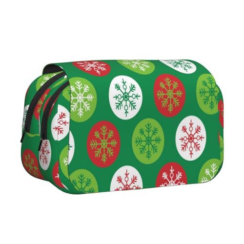 YXDVPALNE Weihnachts-Stechpalmenbeeren-Muster Doppeltes Clamshell-Stifteetui, tragbares Bleistiftetui mit Reißverschluss von YXDVPALNE