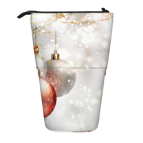 YXDVPALNE Weihnachtskugeln Druck, Teleskop-Federmäppchen, Ständer-Federmäppchen mit Reißverschluss-Stiftetasche von YXDVPALNE