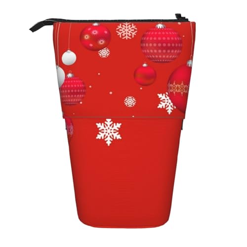 YXDVPALNE Weihnachtskugeln Rot Weiß Weihnachtskugeln Schneeflocken, Teleskop-Federmäppchen, Ständer-Federmäppchen mit Reißverschluss-Stiftetasche von YXDVPALNE