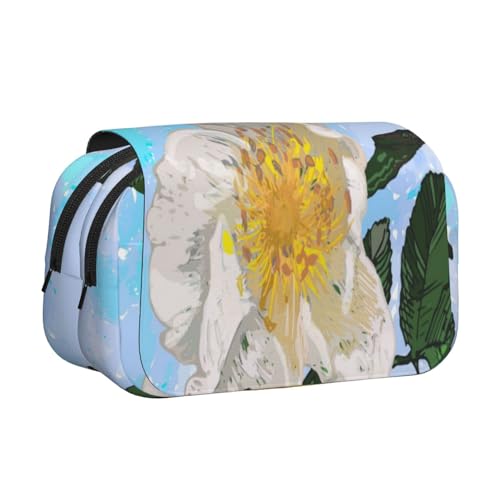 YXDVPALNE Weiße Blume stacheligen Blumen Aquarell Himmel Doppeltes Clamshell-Stifteetui, tragbares Bleistiftetui mit Reißverschluss von YXDVPALNE
