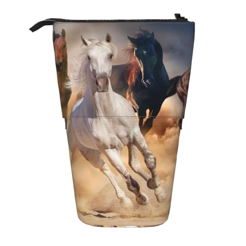 YXDVPALNE Wildes Pferd läuft gegen Sandsturm, Teleskop-Federmäppchen, Ständer-Federmäppchen mit Reißverschluss-Stiftetasche von YXDVPALNE