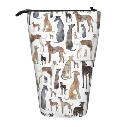 YXDVPALNE Windhunde, Wippets und Lurcher-Hunde, Teleskop-Federmäppchen, Ständer-Federmäppchen mit Reißverschluss-Stiftetasche von YXDVPALNE
