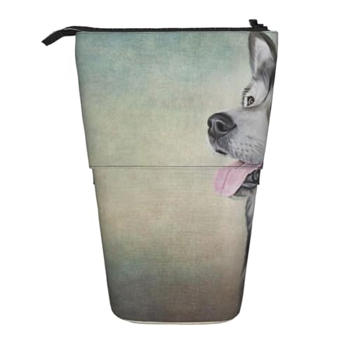 YXDVPALNE Zeichnung Hund Alaskan Malamute Portrait, Teleskop-Federmäppchen, Ständer-Federmäppchen mit Reißverschluss-Stiftetasche von YXDVPALNE