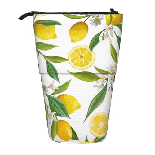 YXDVPALNE Zitrone, Frucht, Blumen, Teleskop-Federmäppchen, Ständer-Federmäppchen mit Reißverschluss-Stiftetasche von YXDVPALNE