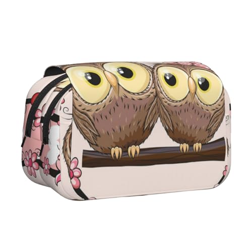 YXDVPALNE Zwei süße Cartoon-Eulen Doppeltes Clamshell-Stifteetui, tragbares Bleistiftetui mit Reißverschluss von YXDVPALNE