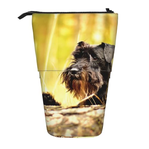 YXDVPALNE Zwergschnauzer Haustiere Schwarze Hunde, Teleskop-Federmäppchen, Ständer-Federmäppchen mit Reißverschluss-Stiftetasche von YXDVPALNE