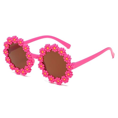 YXE Kinder Runde Blume Sonnenbrille Gänseblümchen Form Brille Weiß für Mädchen Outdoor Strand Party, Rot/Ausflug, einfarbig (Getaway Solids) von YXE