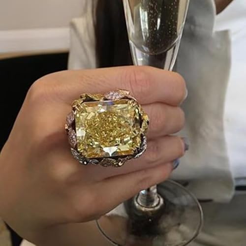 Übergroßer Champagner quadratischer Zirkon Ring, vergoldet, großer Zirkon, Statement-Ring, Vintage, großer Stein, Cocktailring für Damen, Größe 6 von YXGSOJAPQ