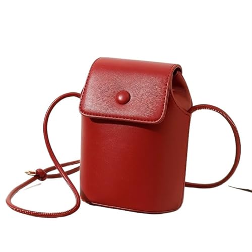 YXINAER Damen Retro Kunstleder Kleine Umhängetasche Handytasche Mini Schultertaschen for Frauen Geldbörse Handy Umhängetasche(Red) von YXINAER