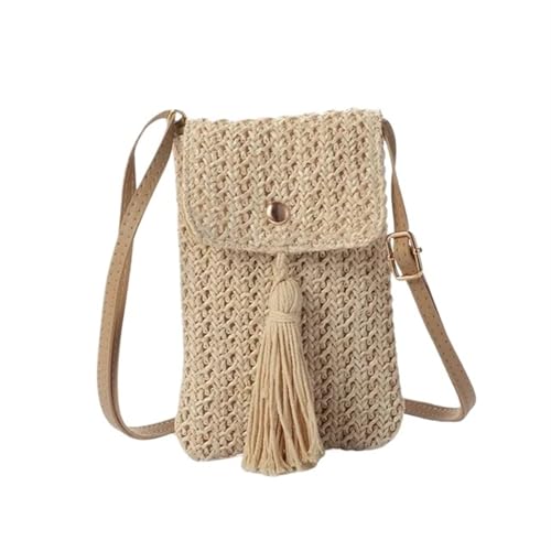 YXINAER Frauen Stroh Strand Tasche Urlaub Handy Shouder Sommer Mini Umhängetasche for Dame Reise Handy Umhängetasche(Beige) von YXINAER