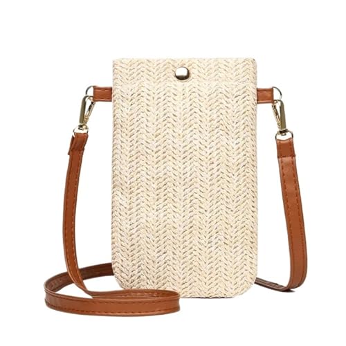YXINAER Frauen Stroh Strand Tasche Urlaub Handy Shouder Sommer Mini Umhängetasche for Dame Reise Handy Umhängetasche(Beige White-B2) von YXINAER