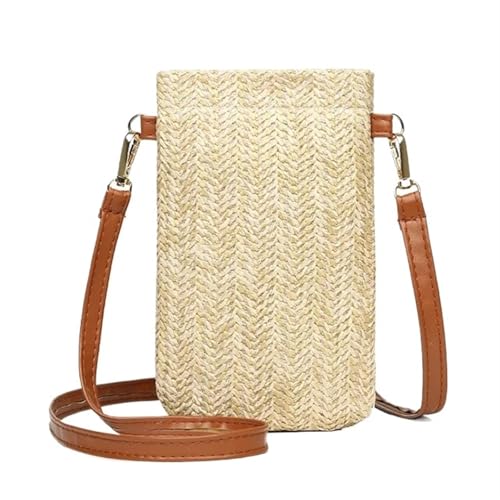 YXINAER Frauen Stroh Strand Tasche Urlaub Handy Shouder Sommer Mini Umhängetasche for Dame Reise Handy Umhängetasche(Beige Yellow-B1) von YXINAER