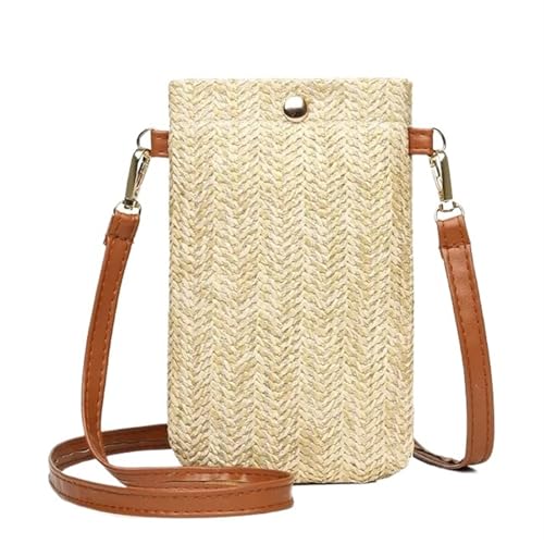 YXINAER Frauen Stroh Strand Tasche Urlaub Handy Shouder Sommer Mini Umhängetasche for Dame Reise Handy Umhängetasche(Beige Yellow-B2) von YXINAER