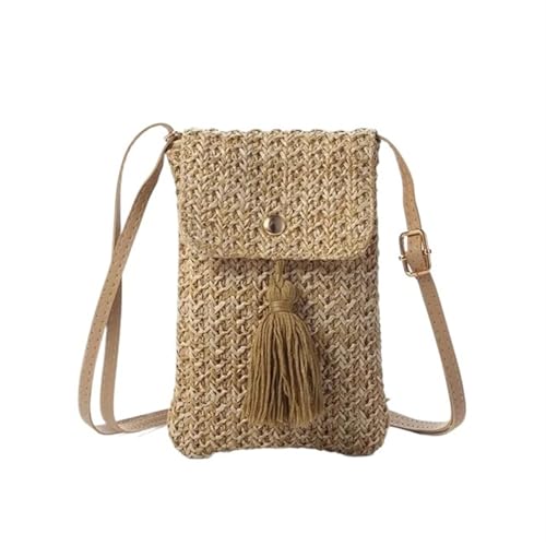 YXINAER Frauen Stroh Strand Tasche Urlaub Handy Shouder Sommer Mini Umhängetasche for Dame Reise Handy Umhängetasche(Khaki) von YXINAER