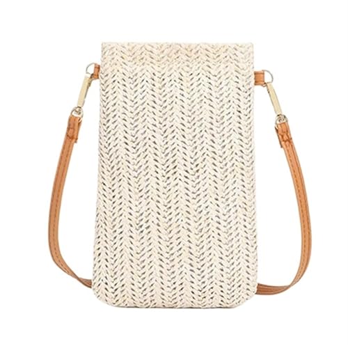 YXINAER Geldbörse Damen Diagonal Stroh Gewebt Handy Clutch Tasche Sommer Strand Reise Weibliche Mini Kartenhalter Handy Umhängetasche(Beige) von YXINAER
