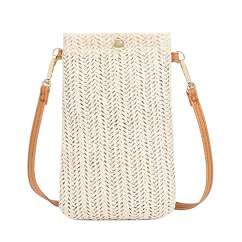 YXINAER Geldbörse Damen Diagonal Stroh Gewebt Handy Clutch Tasche Sommer Strand Reise Weibliche Mini Kartenhalter Handy Umhängetasche(Beige With Snap) von YXINAER