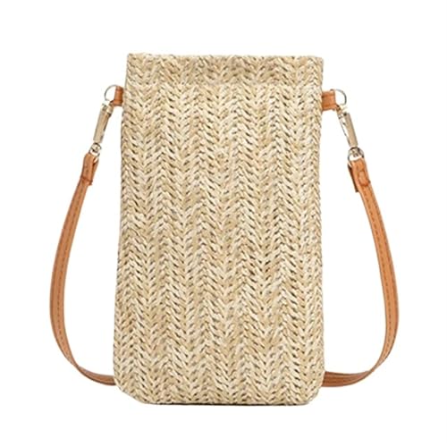 YXINAER Geldbörse Damen Diagonal Stroh Gewebt Handy Clutch Tasche Sommer Strand Reise Weibliche Mini Kartenhalter Handy Umhängetasche(Khaki) von YXINAER