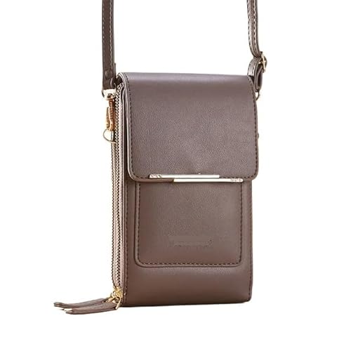 YXINAER Handtasche for Damen, weiches Leder, kleine Geldbörse, Touchscreen-Handy-Geldbörse, Umhängetasche Handy Umhängetasche(GRAY) von YXINAER
