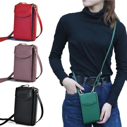 YXINAER Handy-Umhängetasche Frauen PU Handtaschen Umhängetasche Handtasche Kartenhalter Messenger Bag Klappe Brieftasche Handy Umhängetasche(Red) von YXINAER