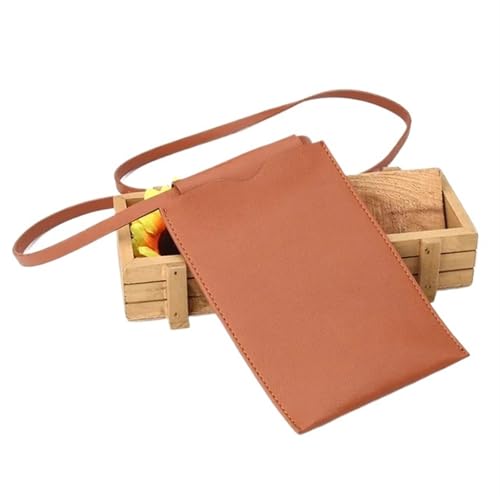 YXINAER Handytasche Damen Handy Geldbörse Tasche PU Leder Umhängetasche Einfarbig Mini Halter Einkaufstasche Handy Umhängetasche(Light brown) von YXINAER