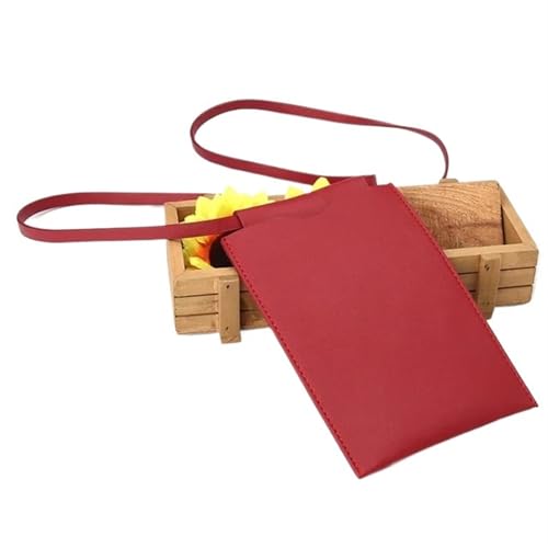 YXINAER Handytasche Damen Handy Geldbörse Tasche PU Leder Umhängetasche Einfarbig Mini Halter Einkaufstasche Handy Umhängetasche(Red) von YXINAER