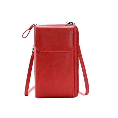 YXINAER Handytasche PU Leder Damen Schultertasche Crossbody Bag Tragegurt for Handtasche Haspe Kleiner Kartenhalter Handy Umhängetasche(Red) von YXINAER