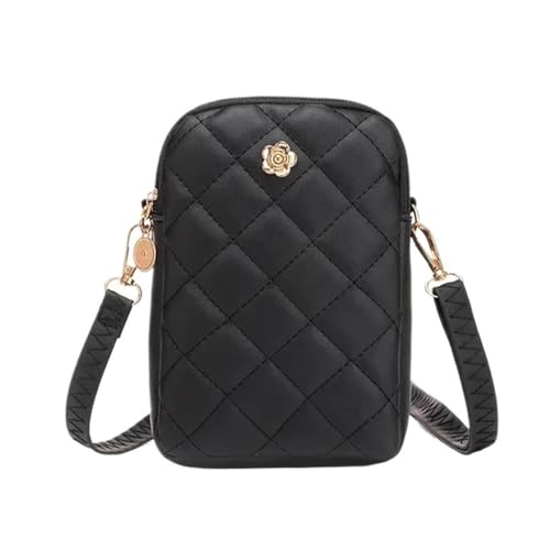 YXINAER Handytasche Stickerei Frauen Schultertasche Einfache tragbare Mädchen Geldbörse Einfarbig Dame Umhängetasche Handy Umhängetasche(Black) von YXINAER