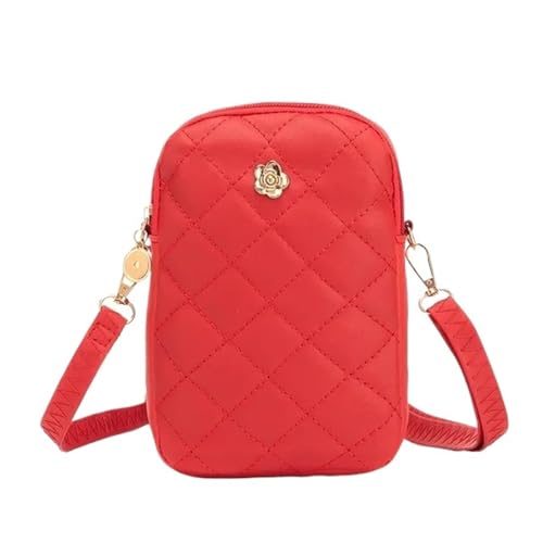 YXINAER Handytasche Stickerei Frauen Schultertasche Einfache tragbare Mädchen Geldbörse Einfarbig Dame Umhängetasche Handy Umhängetasche(Red) von YXINAER