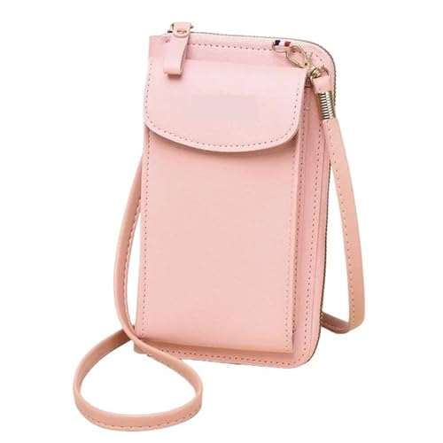 YXINAER Handytasche Umhängetasche for Frauen Pu Leder Clip Weibliche kleine Umhängetaschen Damen Messenger Geldbörse Handtasche Handy Umhängetasche(Pink) von YXINAER