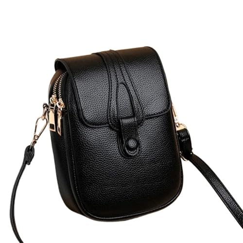 YXINAER PU Leder Crossbody Schultertaschen for Frauen Retro Handtaschen und Geldbörsen Damen Handy Handy Umhängetasche(Black) von YXINAER