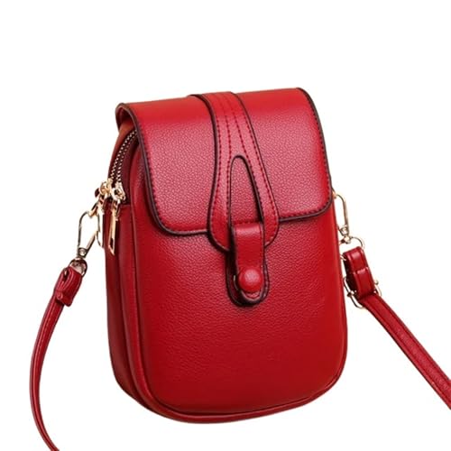 YXINAER PU Leder Crossbody Schultertaschen for Frauen Retro Handtaschen und Geldbörsen Damen Handy Handy Umhängetasche(Red) von YXINAER