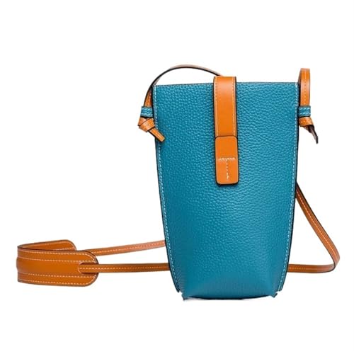 YXINAER Retro Leder Damen Taschen Mini Schultertasche Tragbare Vielseitige Handytasche Umhängetasche Handy Umhängetasche(Blue) von YXINAER