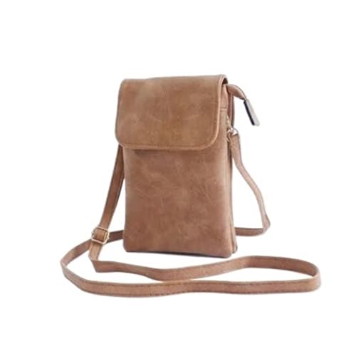 YXINAER Stilvolle Umhängetasche im Retro-Stil mit einer Schulter und mehreren Fächern for Telefon, Geldbörse mehr Handy Umhängetasche(Light brown) von YXINAER
