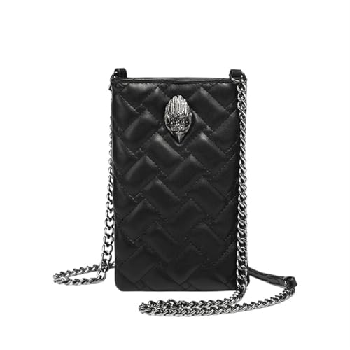 YXINAER Umhängetasche for Telefon Damentaschen Adlerkopf Rautengitter PU-Leder Mini-Schultertasche Kleine Handtaschen Schwarze Einkaufstasche Handy Umhängetasche von YXINAER