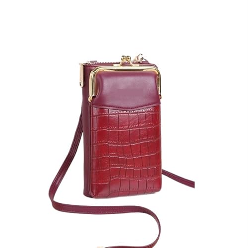 YXINAER Umhängetasche mit Steinmuster for Damen, PU-Leder, kleine Handytasche, Damengeldbörse, Schultertasche, Handtasche Handy Umhängetasche(A-Wine Red) von YXINAER