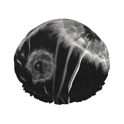 Blühende Löwenzahn wasserdichte Duschhaube für Frauen - Elastische und wiederverwendbare Haarkappe, perfekt zum Baden, Gesichtspflege, Schwarz von YXLymxDAMAI