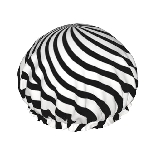 Schwarze und weiße schwindelige Linien, wasserdichte Duschhaube für Frauen, elastische und wiederverwendbare Haarkappe, perfekt zum Baden, Gesichtspflege, schwarz Schwarze und weiße schwindelige Linien, wasserdichte Duschhaube für Frauen, elastische und wiederverwendbare Haarkappe, perfekt zum Baden, Gesichtspflege, schwarz von YXLymxDAMAI