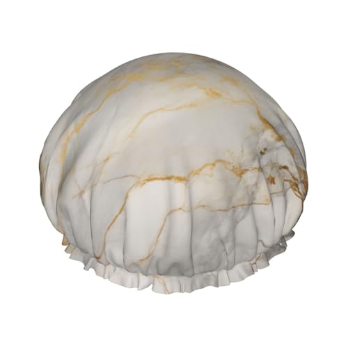 Wasserdichte Duschhaube für Damen, grau-goldener Marmor, elastische und wiederverwendbare Haarkappe, perfekt zum Baden, Gesichtspflege, Schwarz Wasserdichte Duschhaube für Damen, grau-goldener Marmor, elastische und wiederverwendbare Haarkappe, perfekt zum Baden, Gesichtspflege, Schwarz von YXLymxDAMAI