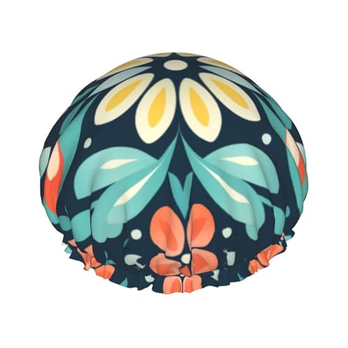 Wasserdichte Duschhaube mit Flugzeug-Blumenmuster für Frauen – elastische und wiederverwendbare Haarkappe, perfekt zum Baden, Gesichtspflege, schwarz von YXLymxDAMAI
