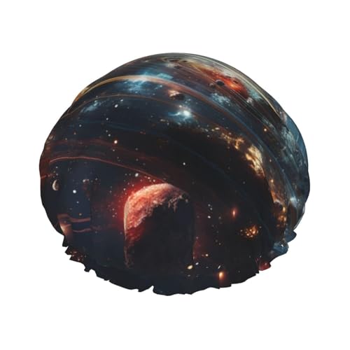 orbiting planet wasserdichte Duschhaube für Frauen - elastische und wiederverwendbare Haarkappe, perfekt zum Baden, Gesichtspflege, Schwarz von YXLymxDAMAI
