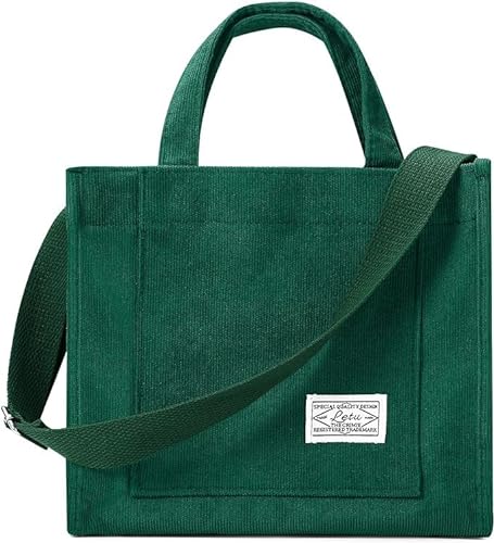 YXQSED Cord Tasche Umhängetasche Damen mit Reißverschluss, Handtasche Schultertasche Shopper für Schule Arbeit Grün von YXQSED