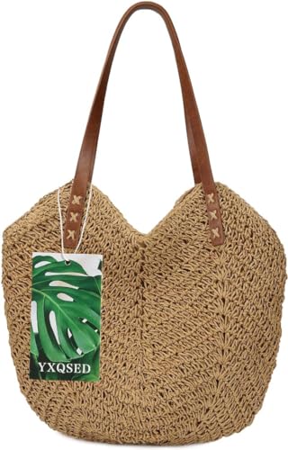 YXQSED Damen Gewebte Tasche Stroh Handtasche -Strandtasche Stroh Sommer Umhängetaschen Handgemachte Schultertaschen für Frauen Groß von YXQSED
