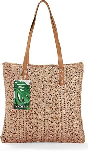 YXQSED Damen Gewebte Tasche Stroh Handtasche -Strandtasche Stroh Sommer Umhängetaschen Handgemachte Schultertaschen für Frauen Groß von YXQSED