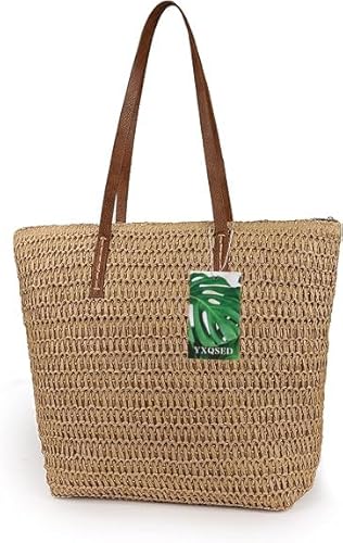 YXQSED Damen Gewebte Tasche Stroh Handtasche -Strandtasche Stroh Sommer Umhängetaschen Handgemachte Schultertaschen für Frauen Groß von YXQSED