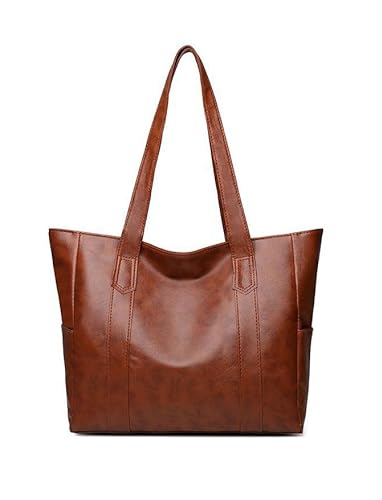 YXQSED Taschen Damen PU Leder Groß Shopper DamenGross Henkeltaschen Tasche Student Schultasche Arbeit Handtaschen für Damen Schultertaschen Damentaschen Weich Umhängetasche-Braun von YXQSED