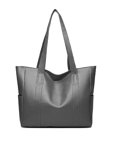 YXQSED Taschen Damen PU Leder Groß Shopper DamenGross Henkeltaschen Tasche Student Schultasche Arbeit Handtaschen für Damen Schultertaschen Damentaschen Weich Umhängetasche-Grau von YXQSED