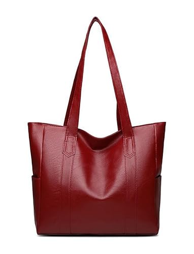 YXQSED Taschen Damen PU Leder Groß Shopper DamenGross Henkeltaschen Tasche Student Schultasche Arbeit Handtaschen für Damen Schultertaschen Damentaschen Weich Umhängetasche-Rot von YXQSED