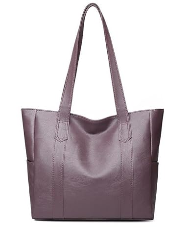 YXQSED Taschen Damen PU Leder Groß Shopper DamenGross Henkeltaschen Tasche Student Schultasche Arbeit Handtaschen für Damen Schultertaschen Damentaschen Weich Umhängetasche-Violett von YXQSED